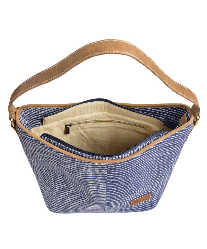 Blue handmade cotton fabric hobo bag