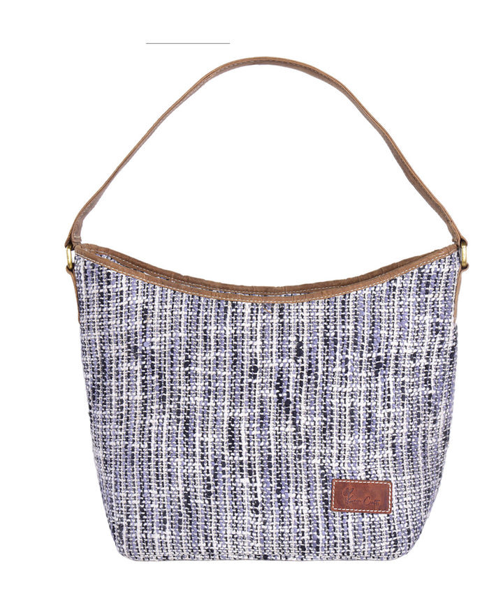 Blue white cotton fabric handmade hobo bag