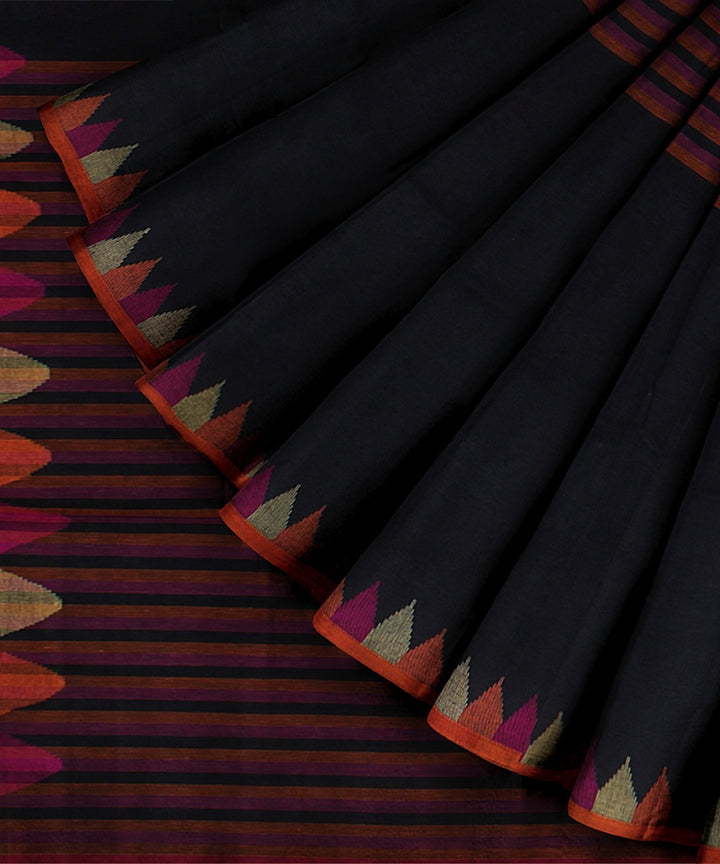 Black orange handloom cotton bengal saree