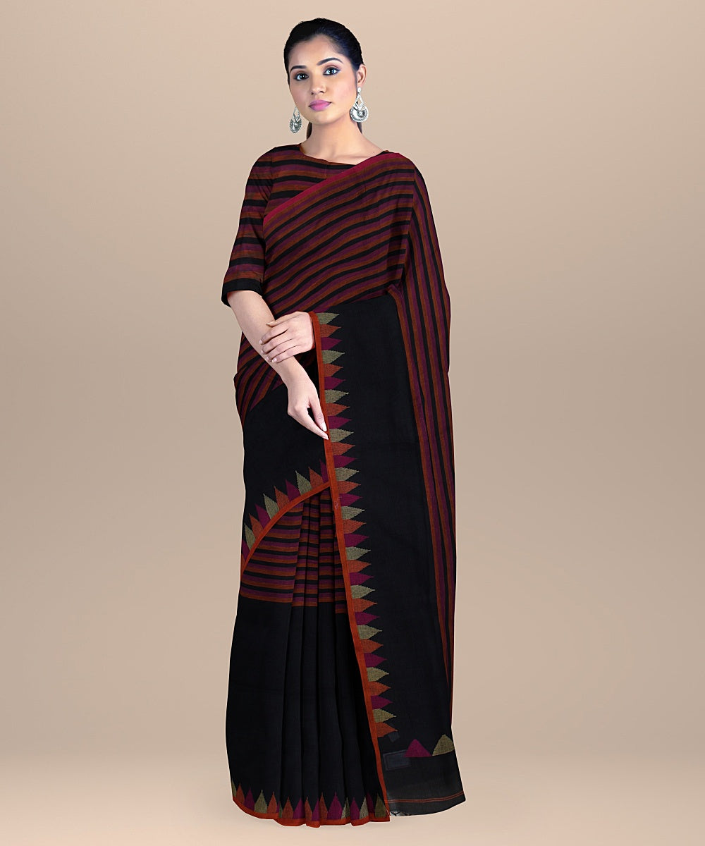 Black orange handloom cotton bengal saree