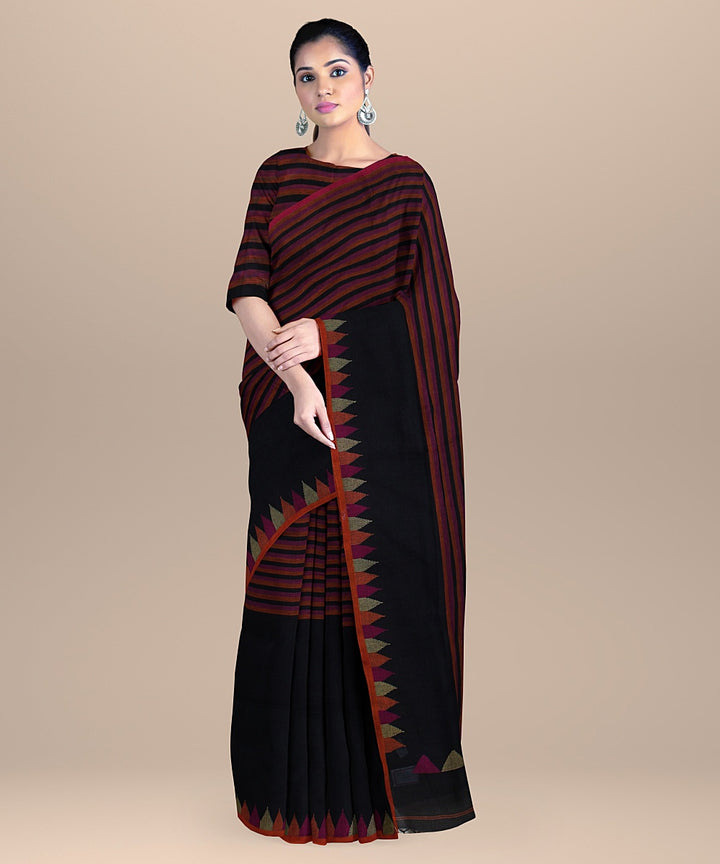 Black orange handloom cotton bengal saree