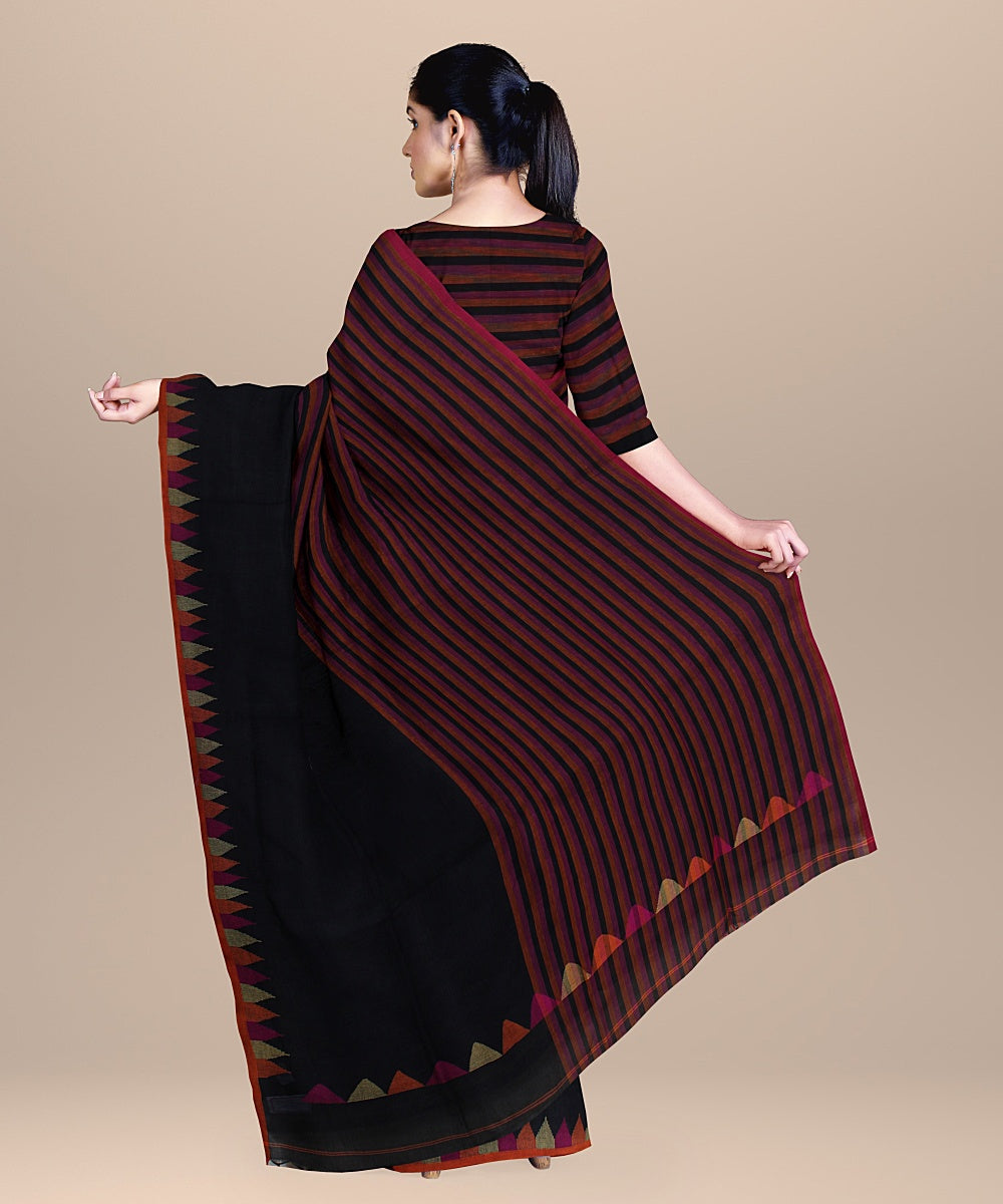 Black orange handloom cotton bengal saree