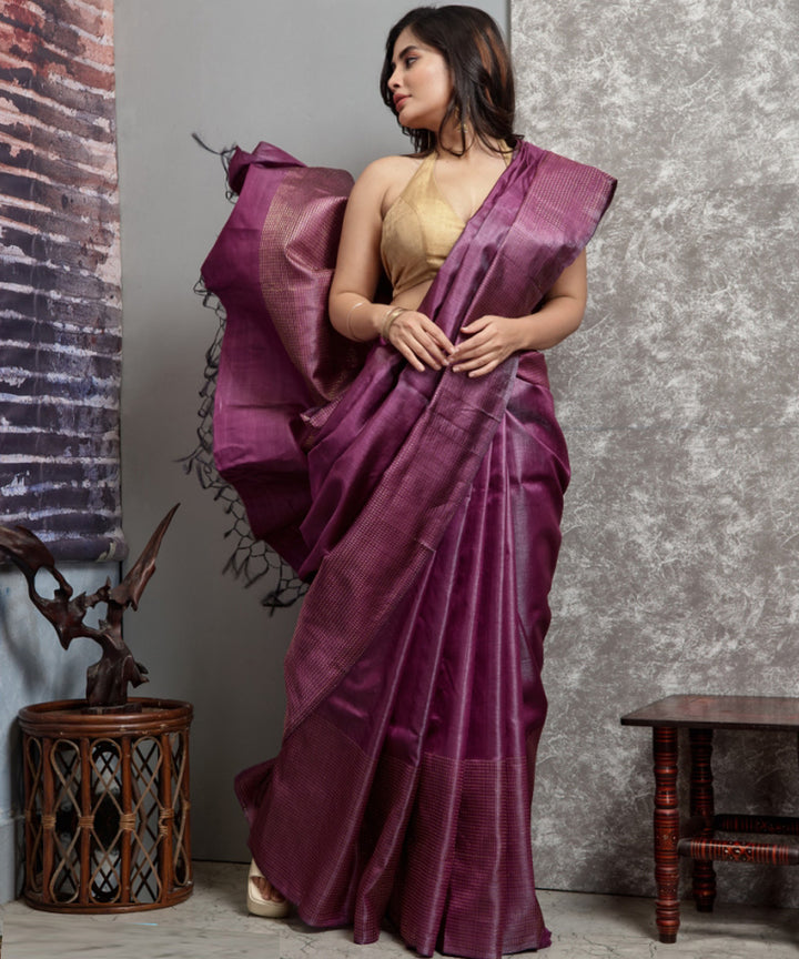 Maroon handwoven tussar silk chhatisgarh saree