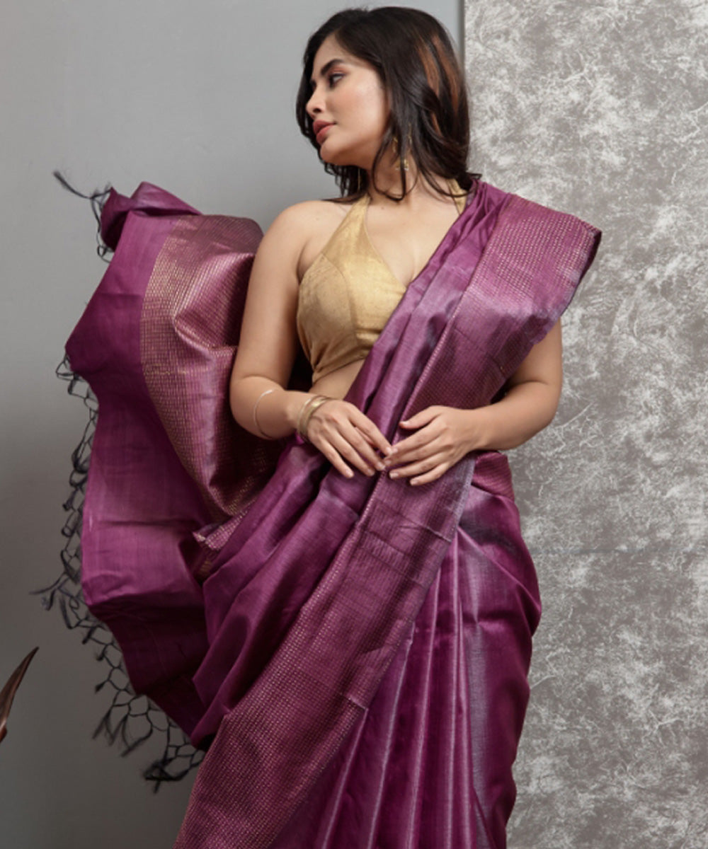 Maroon handwoven tussar silk chhatisgarh saree