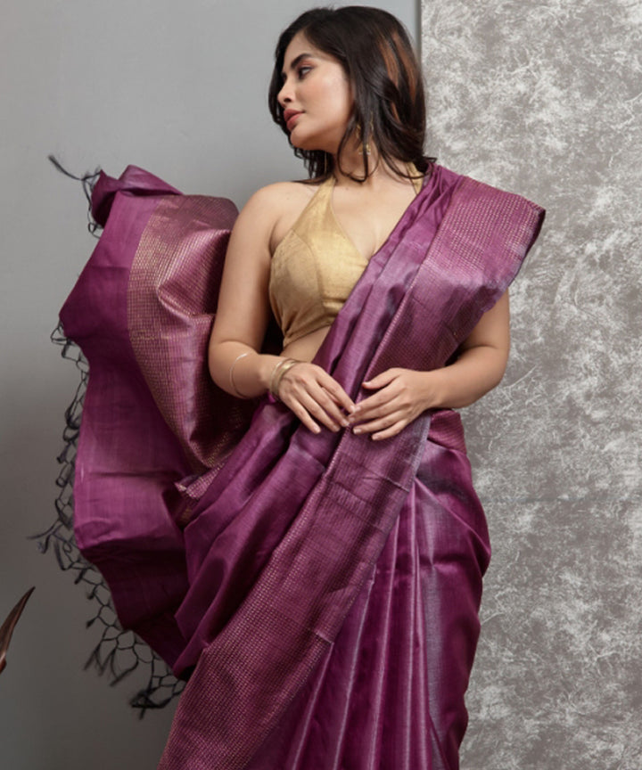 Maroon handwoven tussar silk chhatisgarh saree