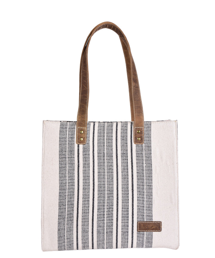 White black handmade cotton fabric tote bag