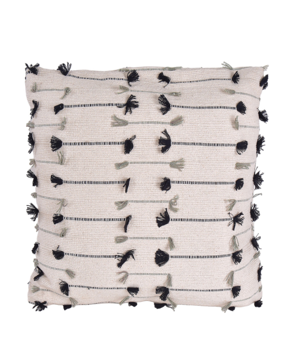 Offwhite black handmade cotton fabric cushion cover