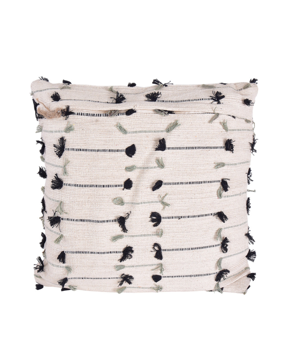 Offwhite black handmade cotton fabric cushion cover