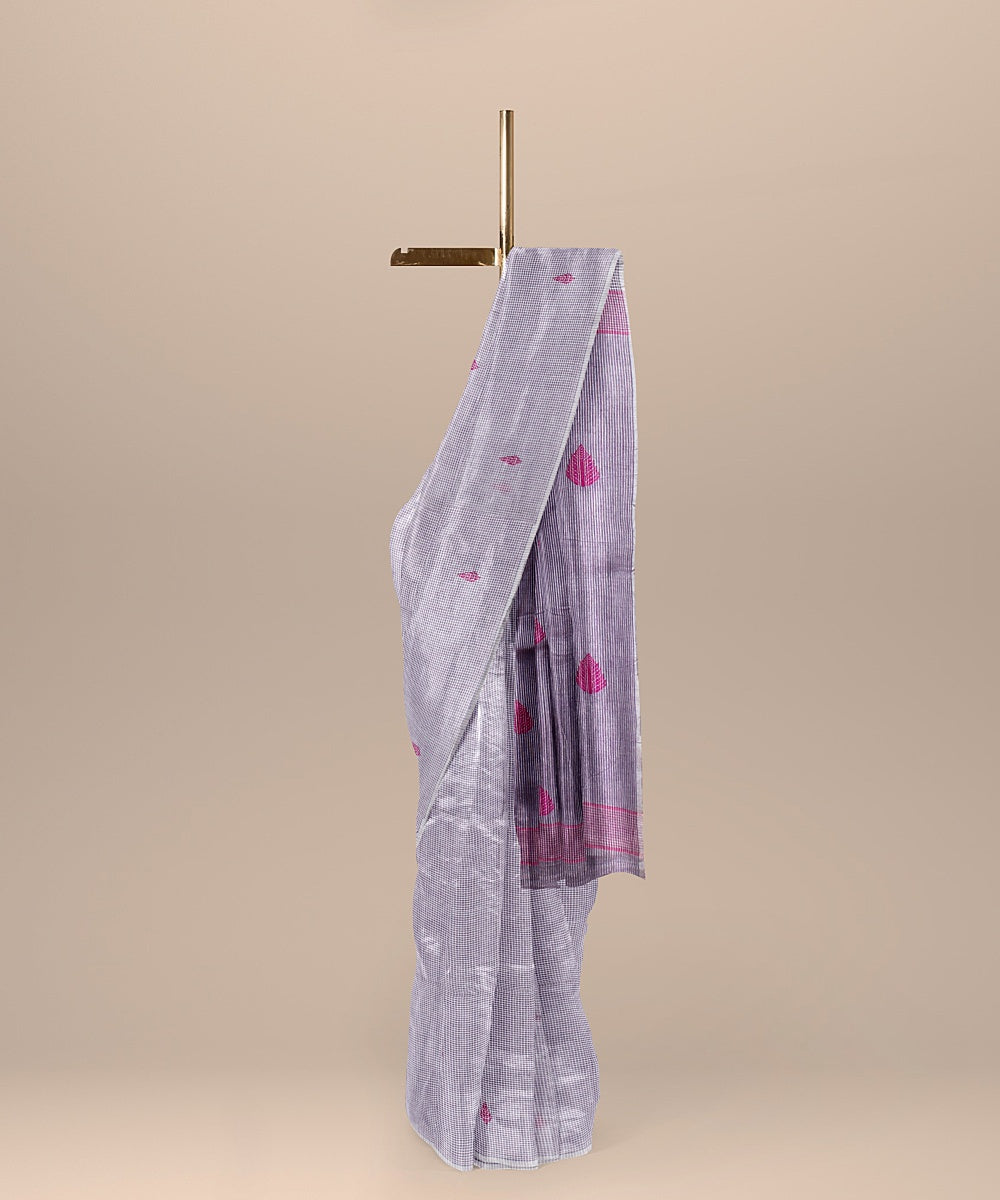 Purple pink handloom cotton bengal saree