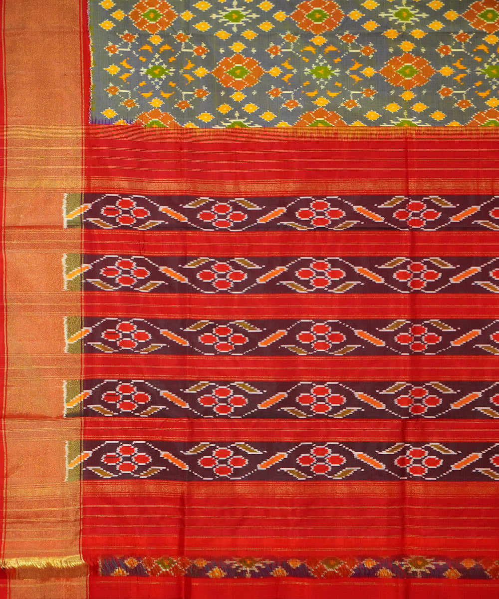 Multicolor red handwoven pochampally ikat silk saree