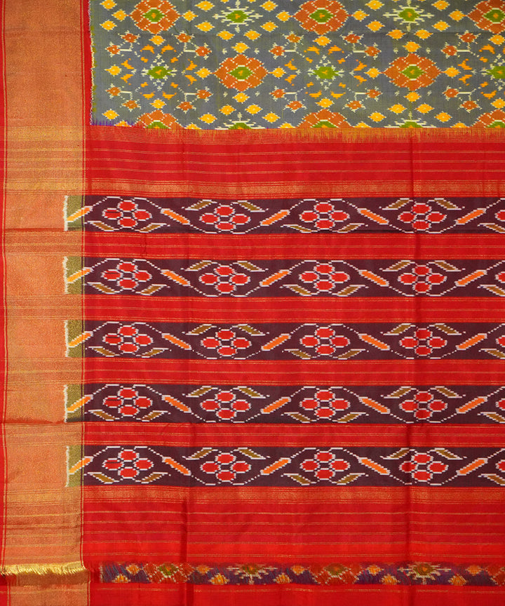 Multicolor red handwoven pochampally ikat silk saree