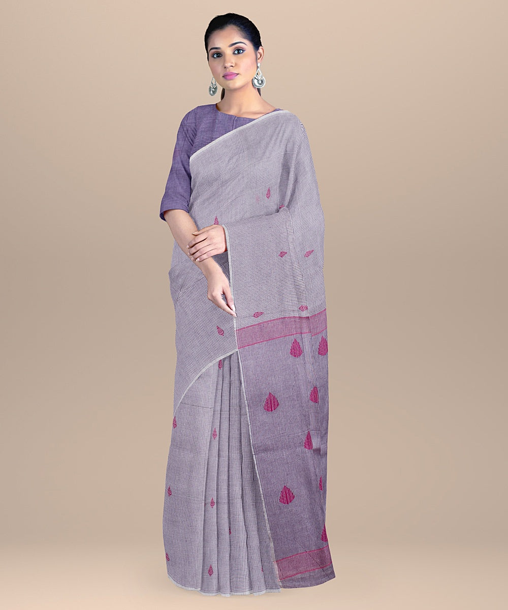 Purple pink handloom cotton bengal saree