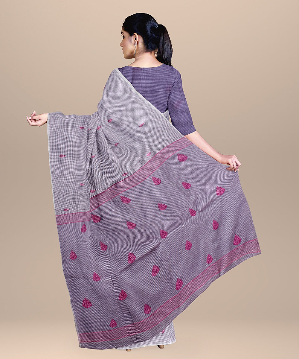 Purple pink handloom cotton bengal saree