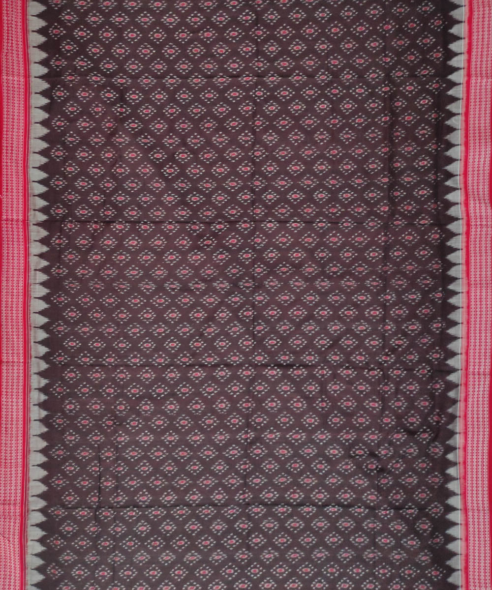 Deep chocolate brown red cotton handloom sambalpuri saree