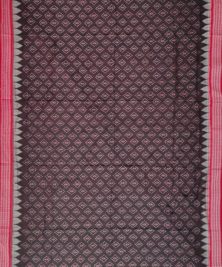 Deep chocolate brown red cotton handloom sambalpuri saree