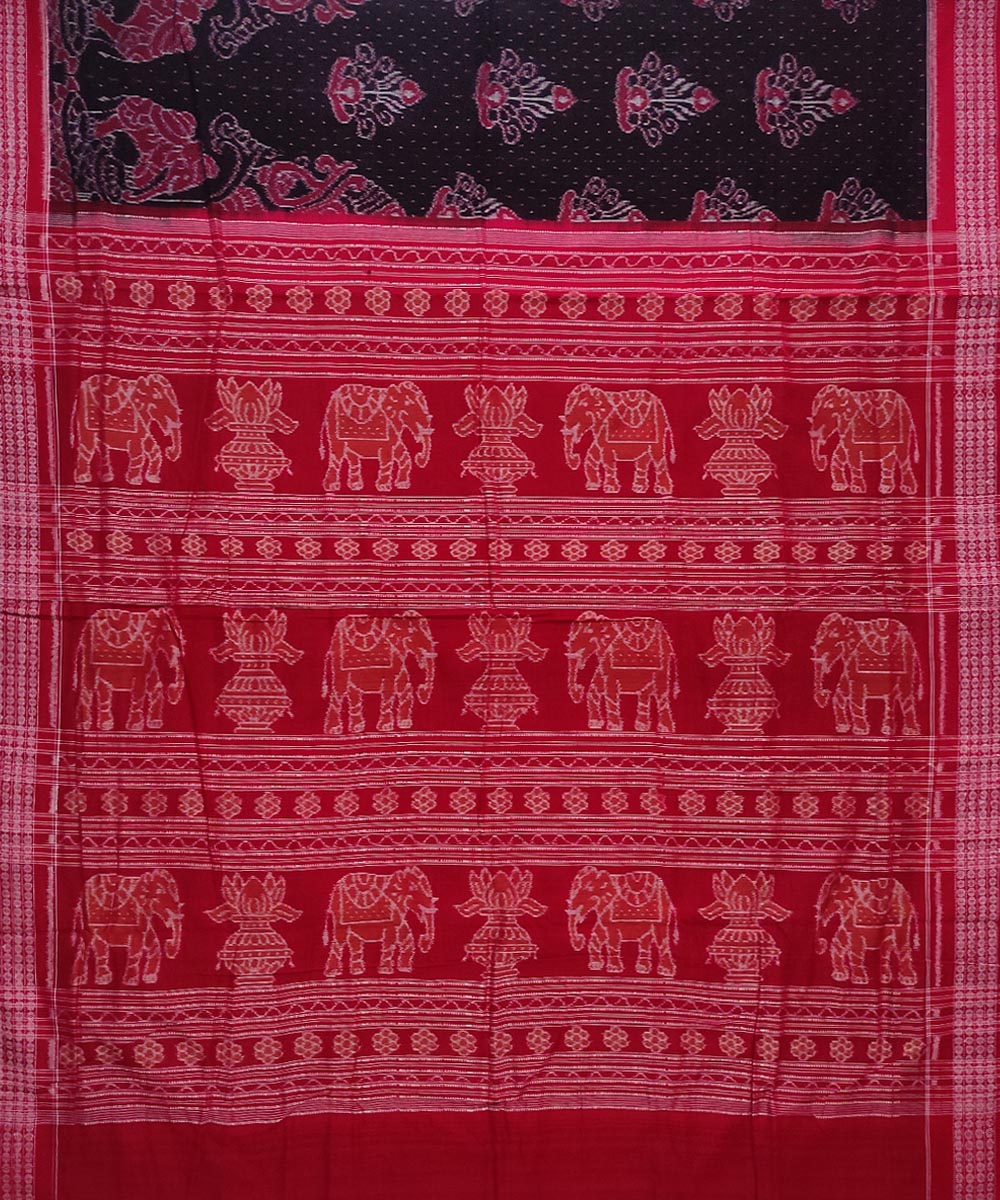 Deep chocolate brown red handloom cotton sambalpuri saree