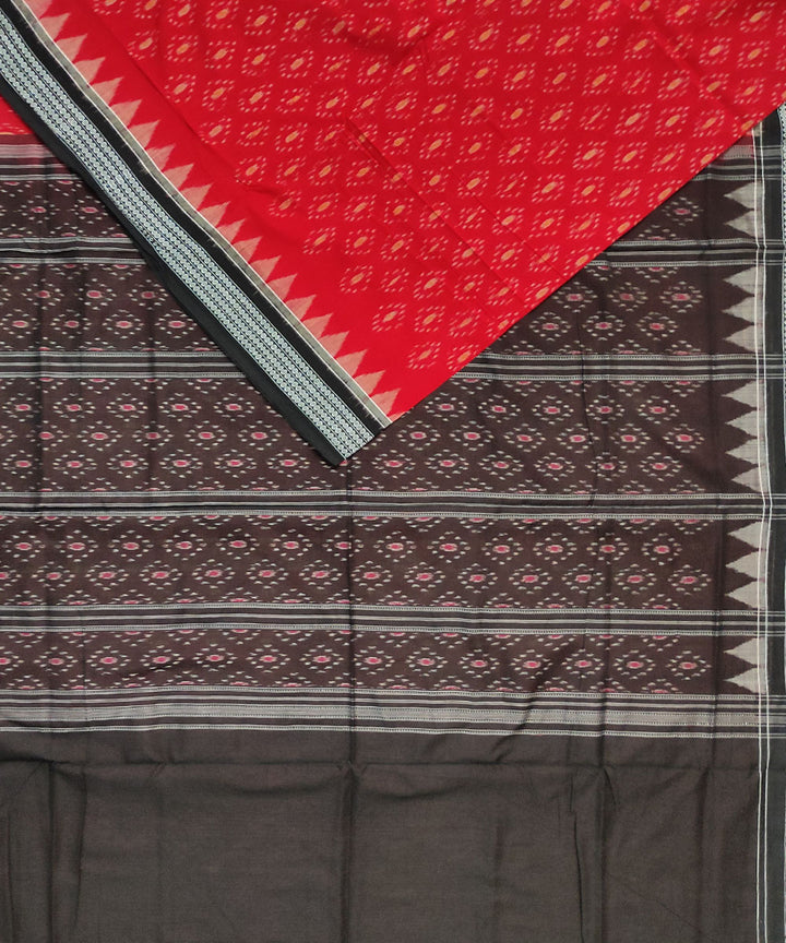 Red black temple border cotton handloom sambalpuri saree