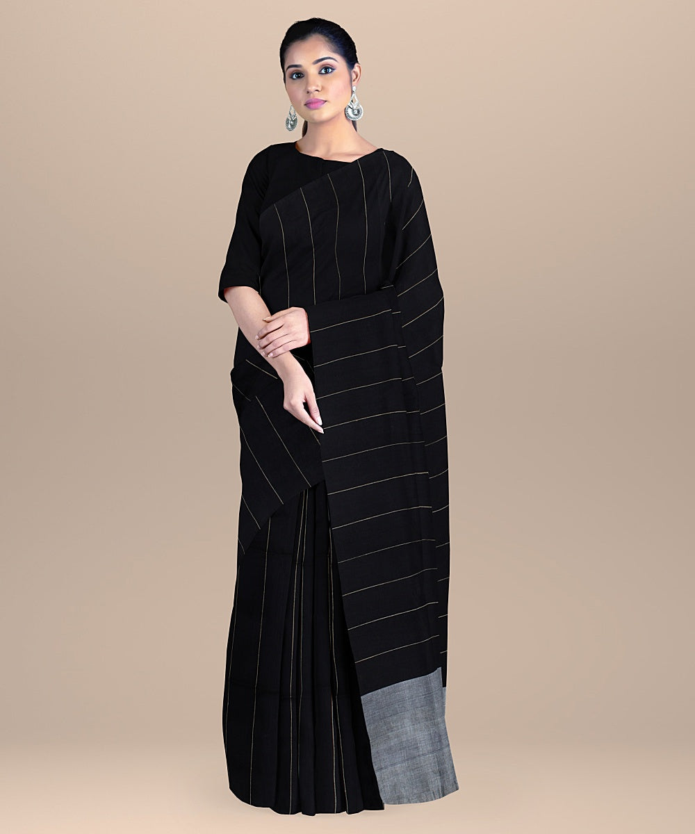 Black grey handloom cotton bengal saree