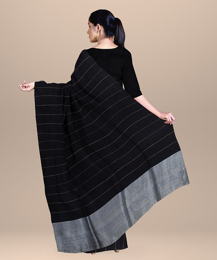 Black grey handloom cotton bengal saree