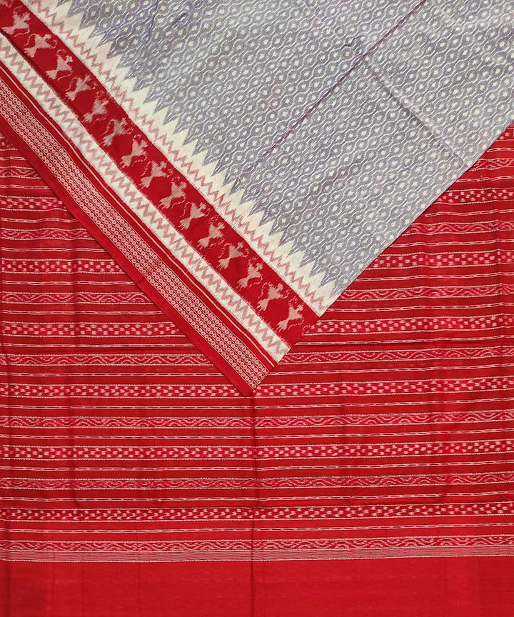 Grey red handloom cotton sambalpuri saree