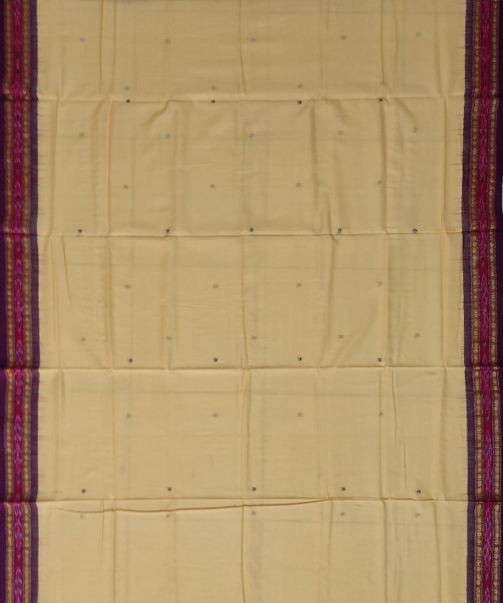 Cream maroon cotton handloom sambalpuri saree