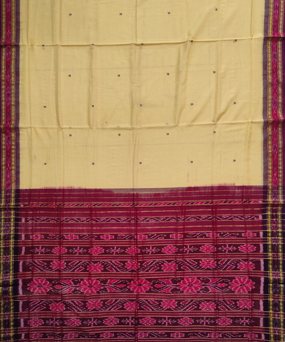 Cream maroon cotton handloom sambalpuri saree