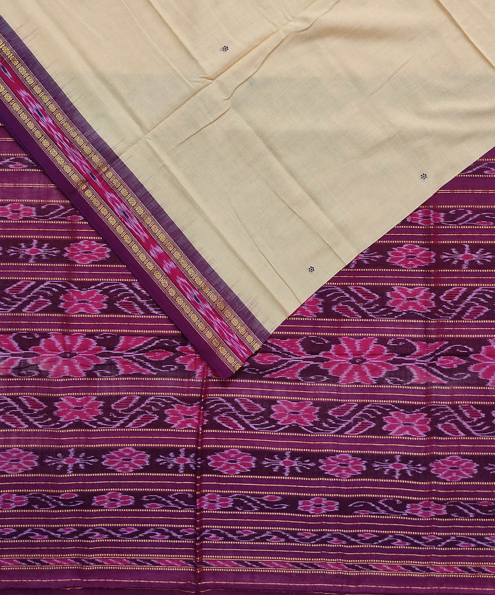 Cream maroon cotton handloom sambalpuri saree