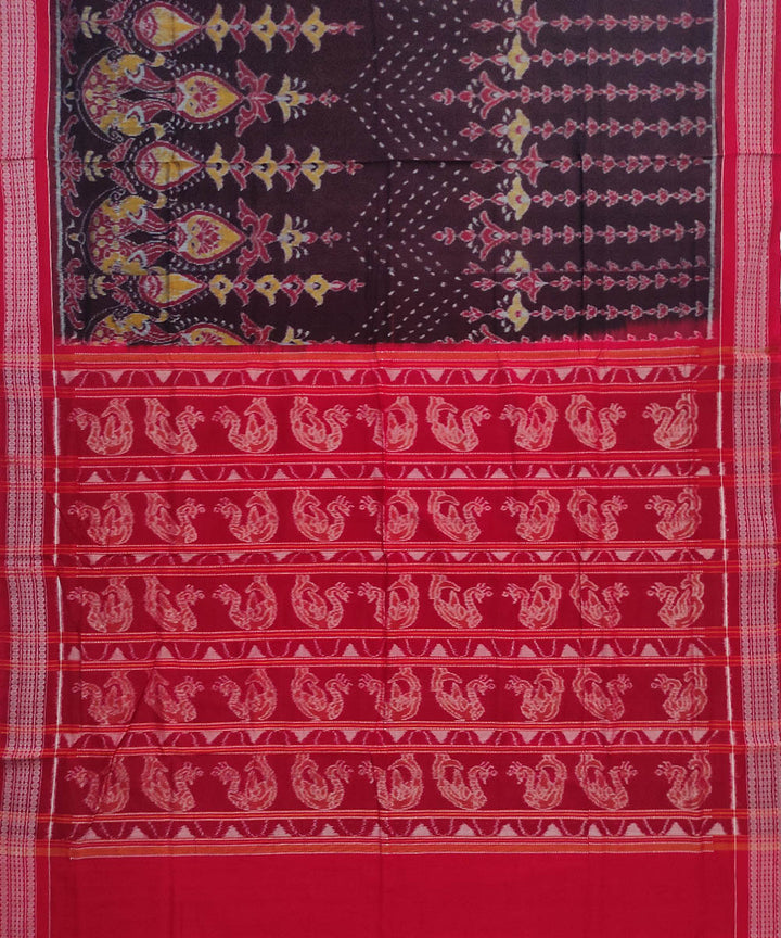 Deep chocolate brown red cotton handloom sambalpuri saree