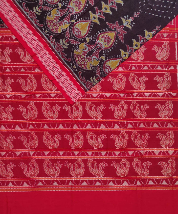 Deep chocolate brown red cotton handloom sambalpuri saree