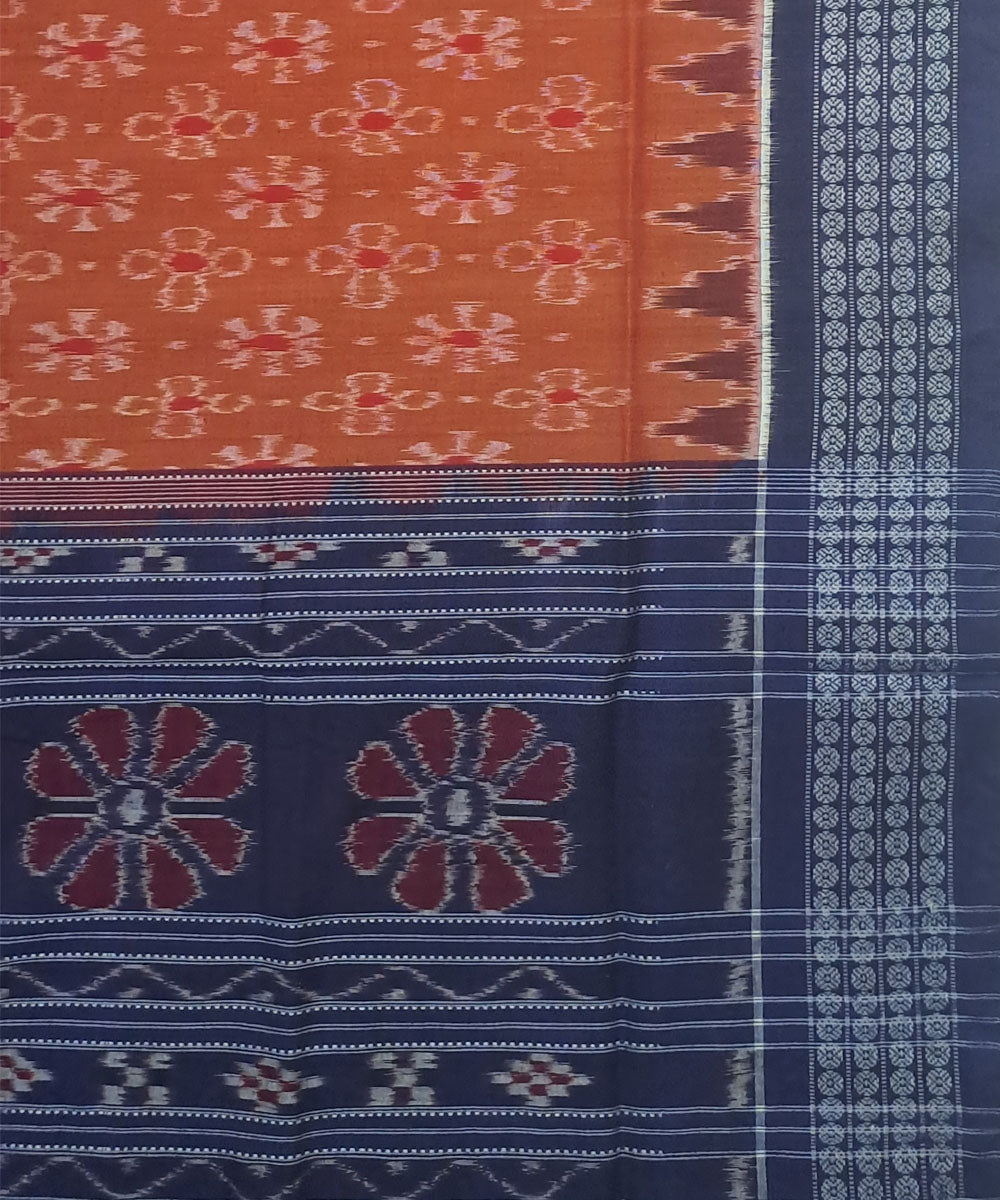 Brown navy blue cotton handloom sambalpuri saree