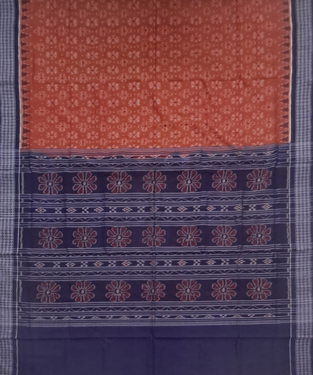 Brown navy blue cotton handloom sambalpuri saree