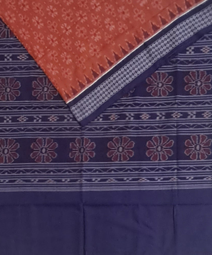 Brown navy blue cotton handloom sambalpuri saree