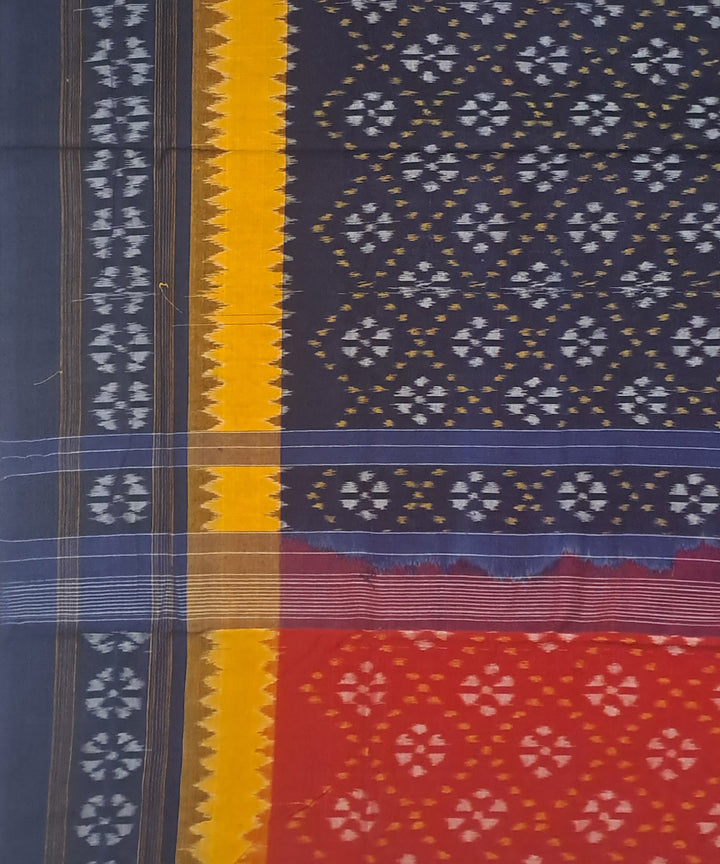 Red navy blue cotton handloom sambalpuri saree