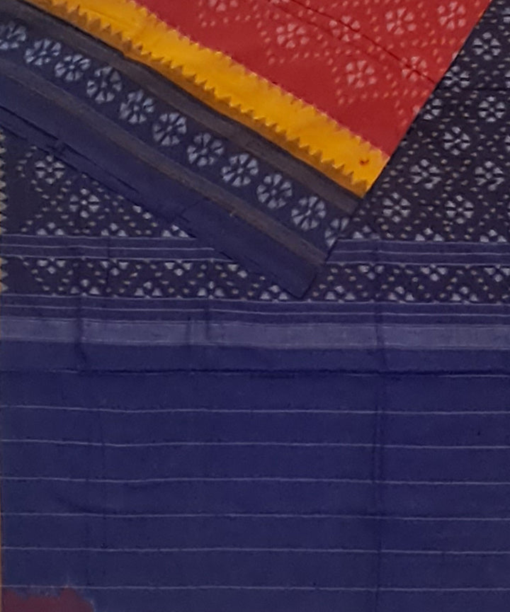 Red navy blue cotton handloom sambalpuri saree