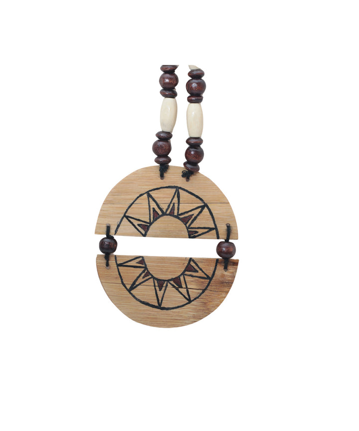 Brown bamboo printed warli necklace