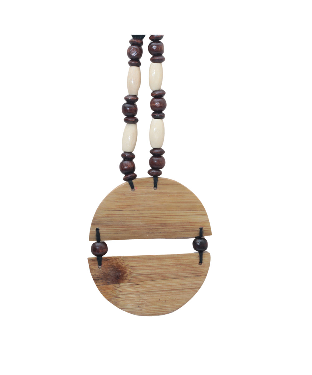 Brown bamboo printed warli necklace