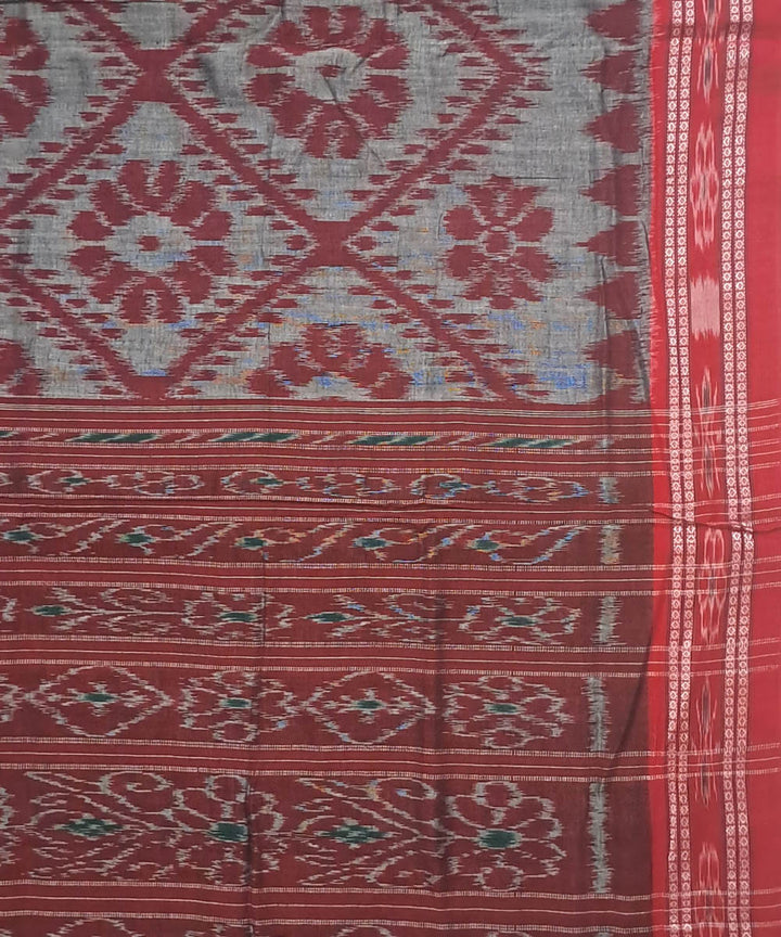 Grey red cotton handloom nuapatna saree