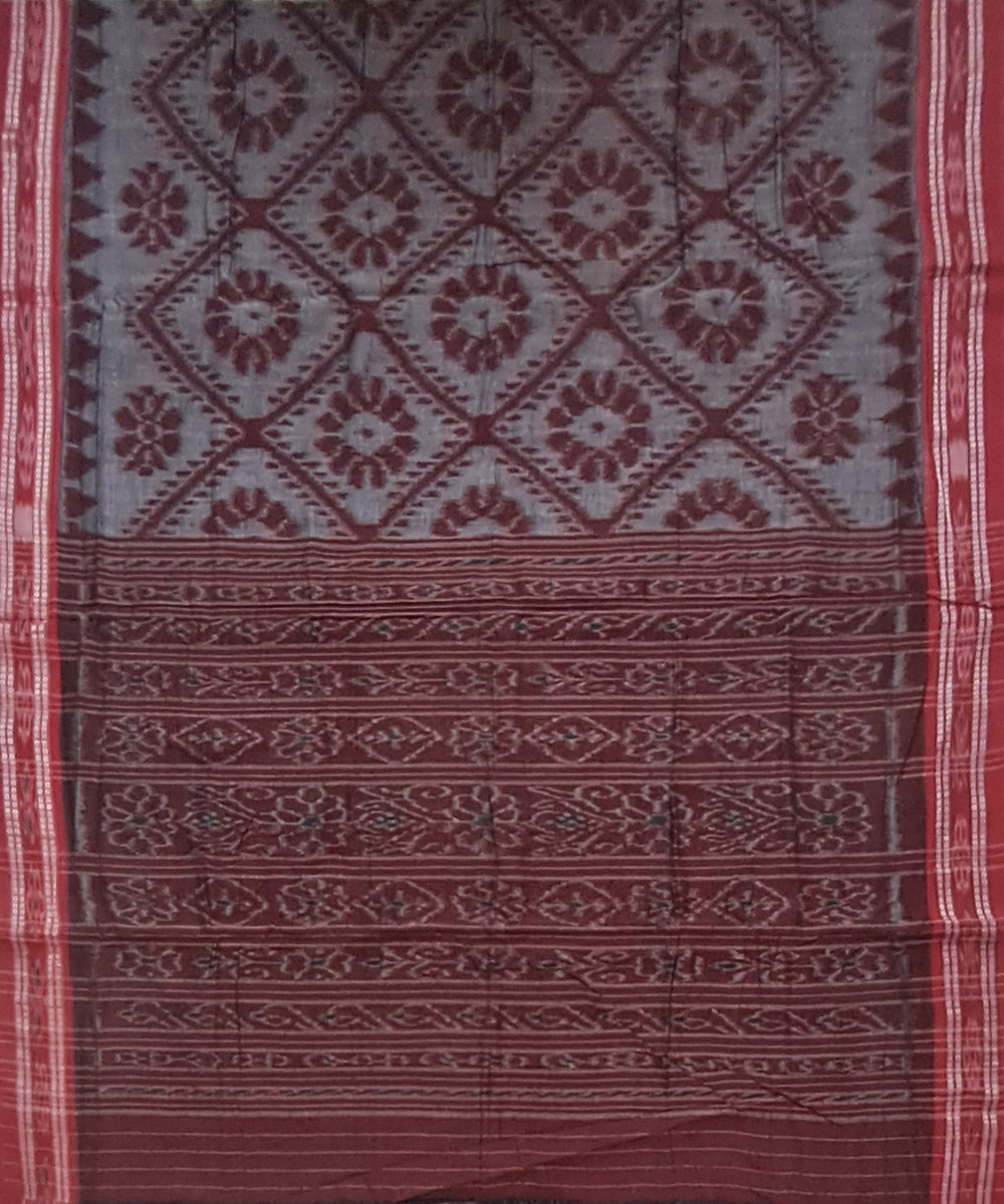 Grey red cotton handloom nuapatna saree