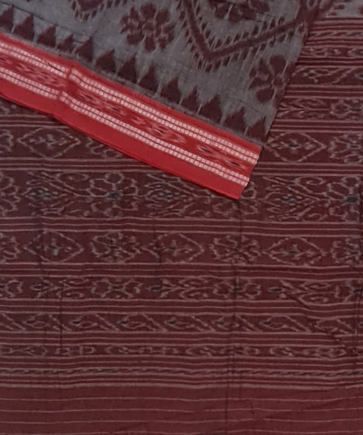 Grey red cotton handloom nuapatna saree