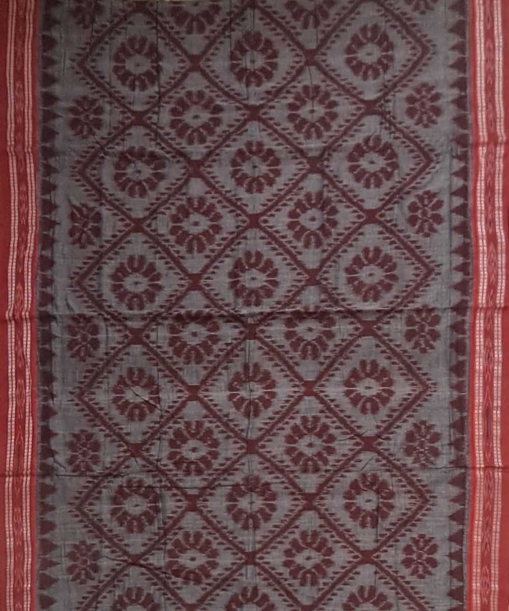 Grey red cotton handloom nuapatna saree