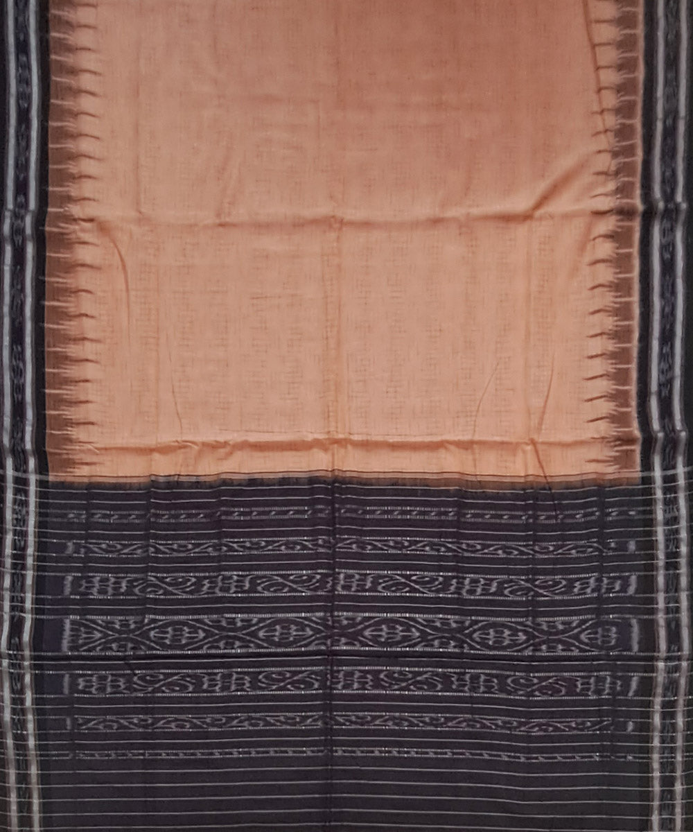 Peach black temple border handloom nuapatna cotton saree