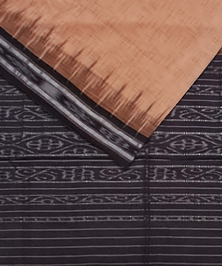 Peach black temple border handloom nuapatna cotton saree