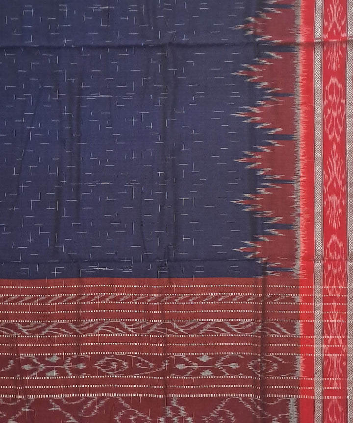 Navy blue maroon temple border handloom nuapatna cotton saree