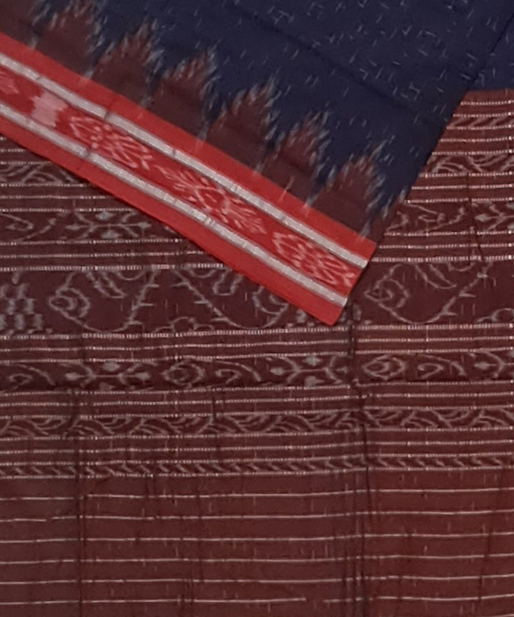 Navy blue maroon temple border handloom nuapatna cotton saree