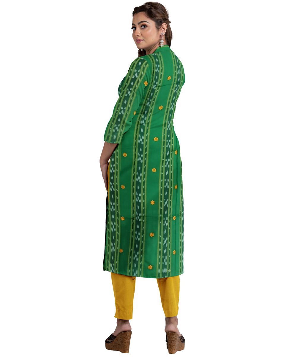 Light green mustard handwoven cotton nuapatna dress material