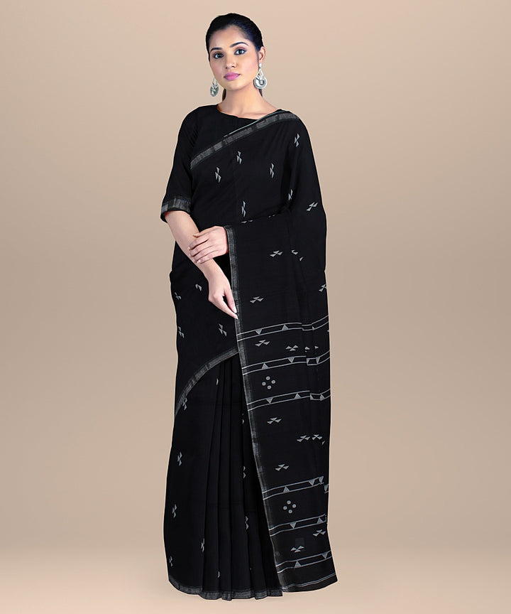 Black white handloom bengal cotton saree