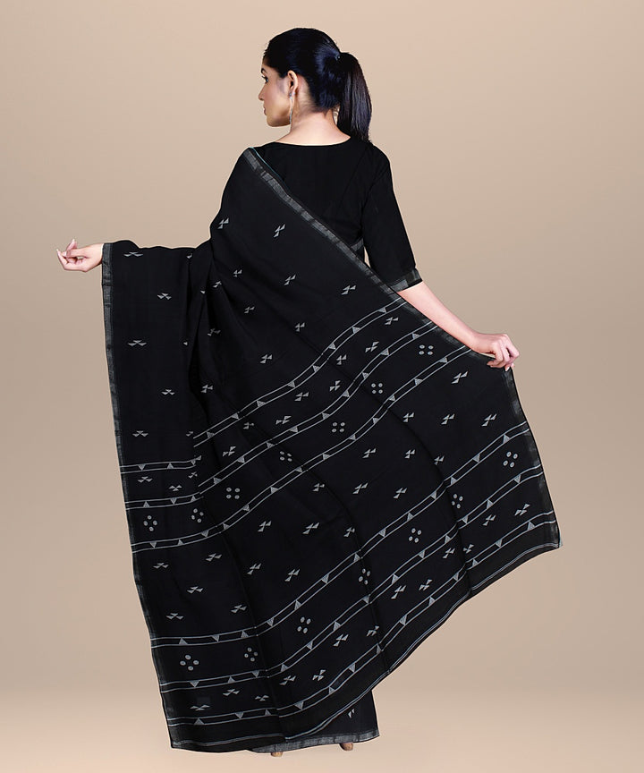 Black white handloom bengal cotton saree