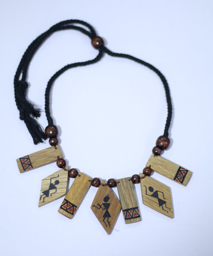 Brown bamboo hand printed warli necklace