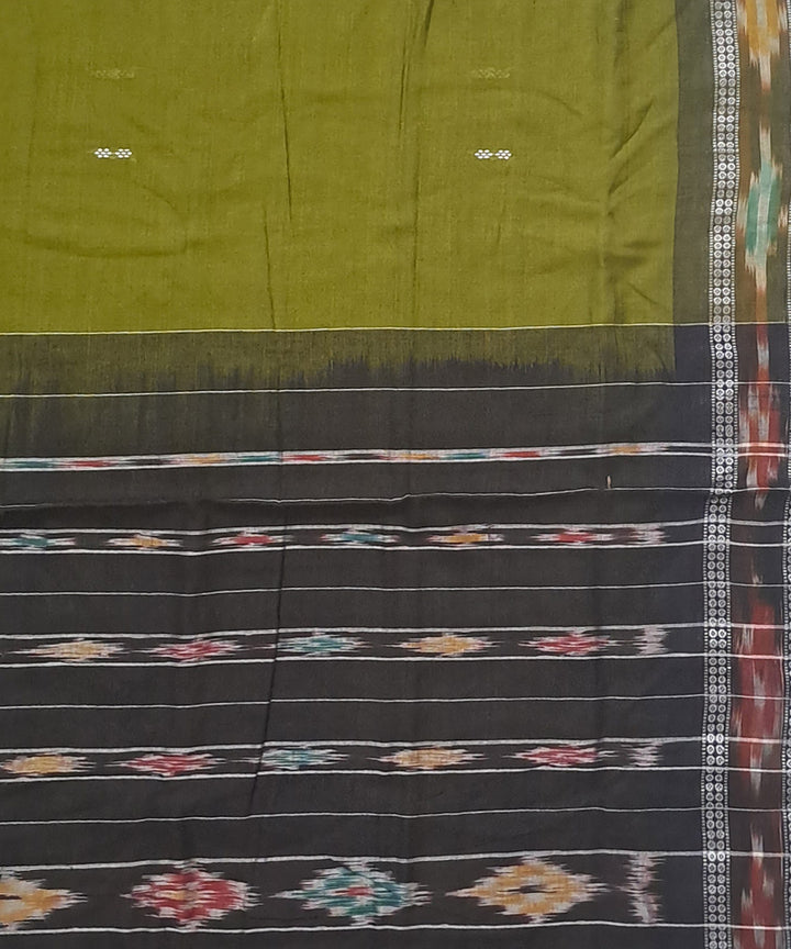 Olive green black cotton handloom nuapatna saree