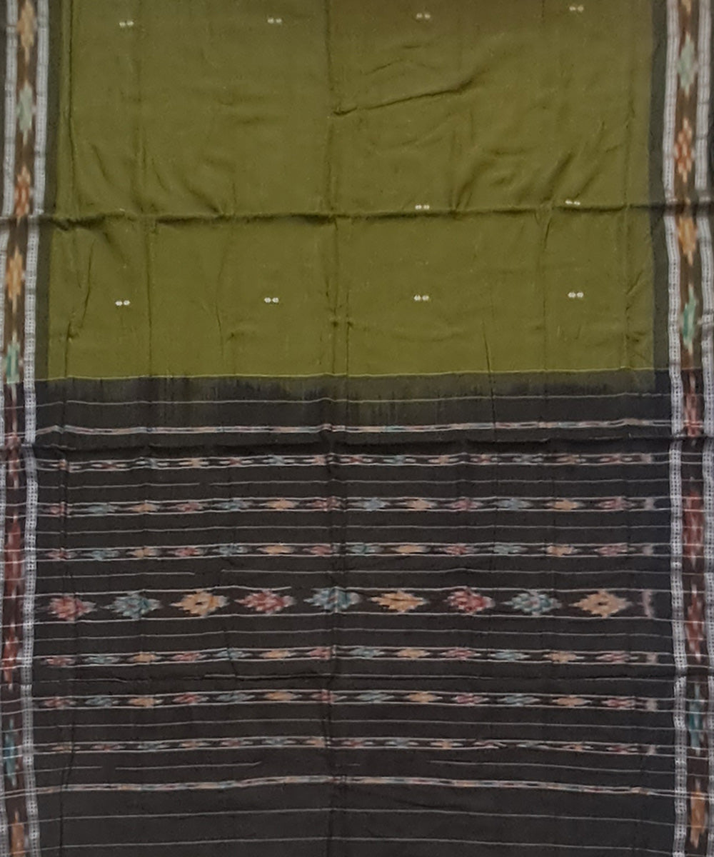 Olive green black cotton handloom nuapatna saree